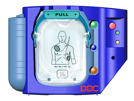 DOC defibrillator with monitoring and maintenance