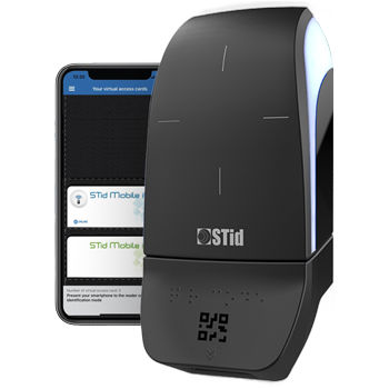 STid bluetooth access control reader and mobile showing app