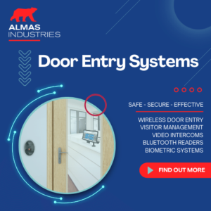 Side banner showing a door with fingerprint reader and linking to the door entry page