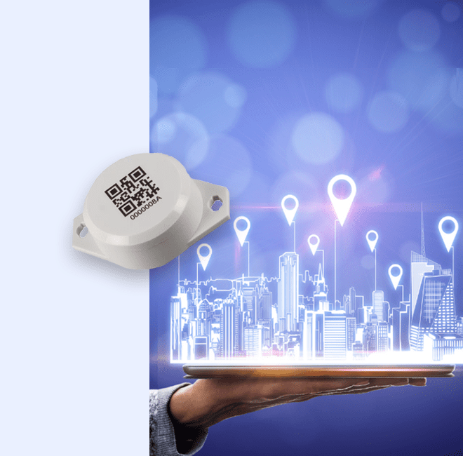 image of gps icons over a city denoting geolocation and a bluetooth beacon