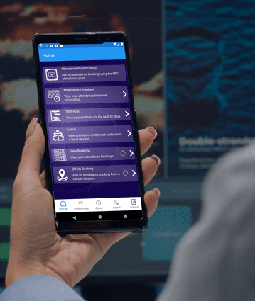 person holding smartphone showing clocking in options