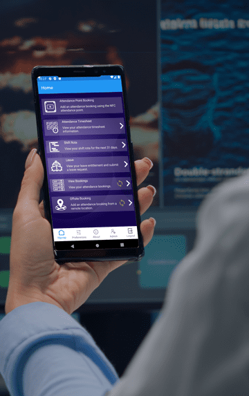 person holding smartphone showing clocking in options
