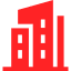 A red icon of office buildings