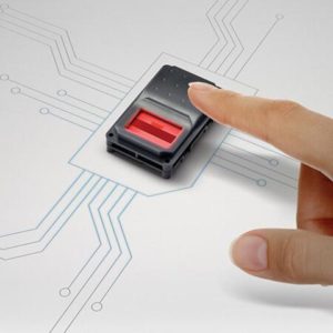 A finger hovering above the fingerprint sensor