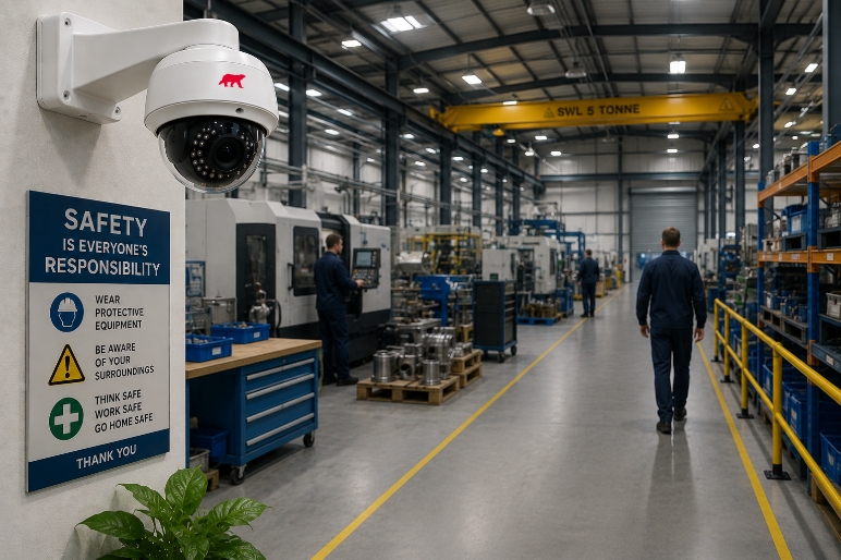 CCTV camera overlooks a manufacturing facility