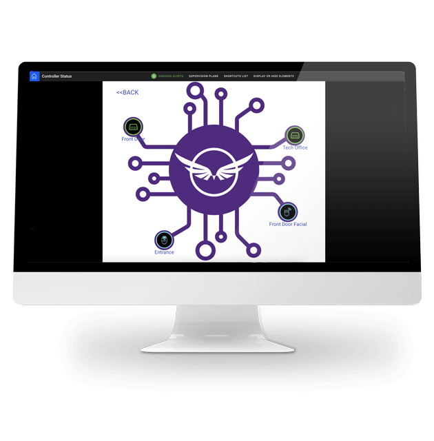PC Monitor mit Optima 360 Logo und Netzstruktur